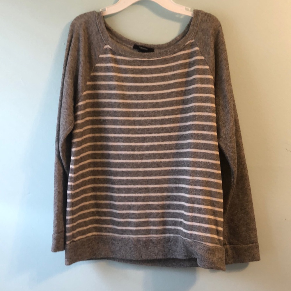 grey and white striped sweater